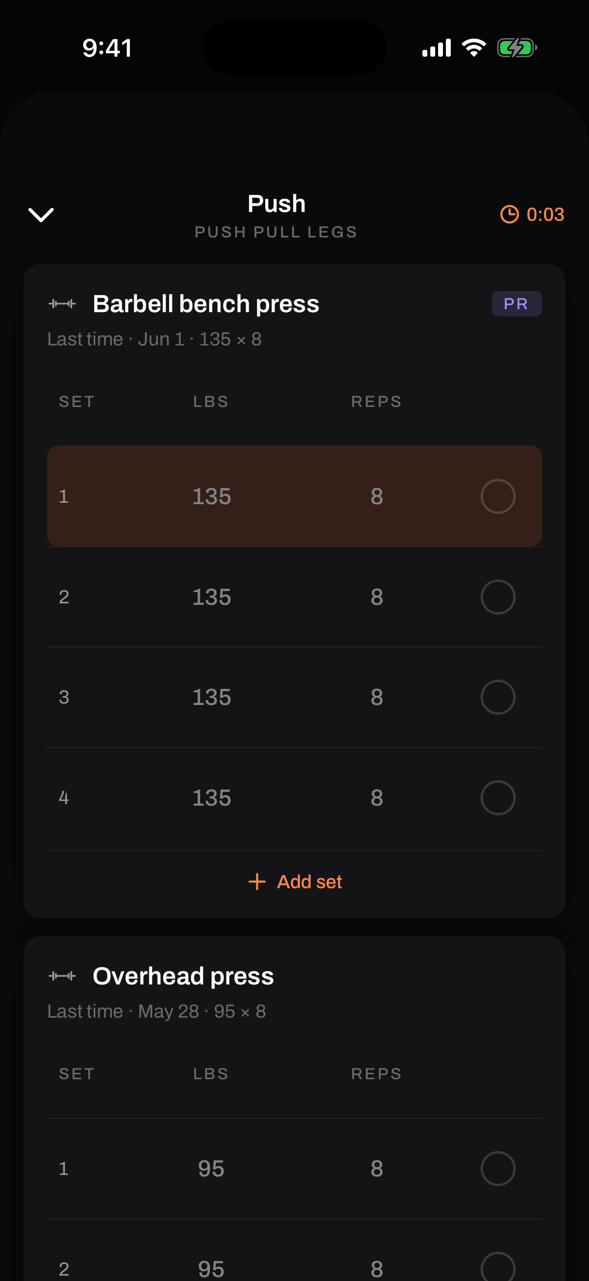 Live set logging during a push session